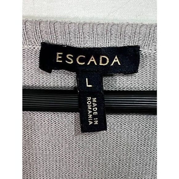 Escada Cashmere Blend Grey V-Neck Sweater Lightweight Sz Large - Picture 2 of 5